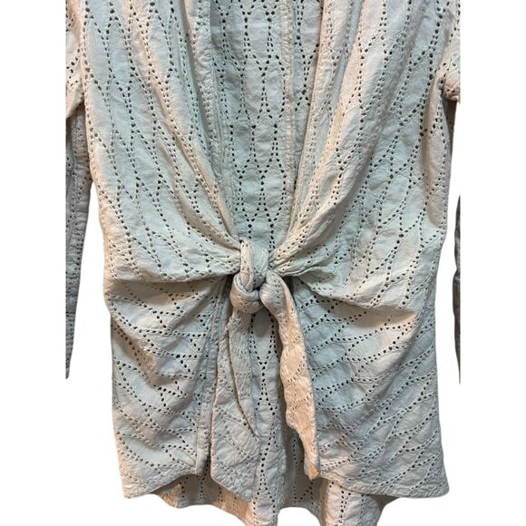 Finley Shirt Womens Small White Eyelet Cotton Tie Front 3/4 Sleeve Boho - Picture 3 of 8